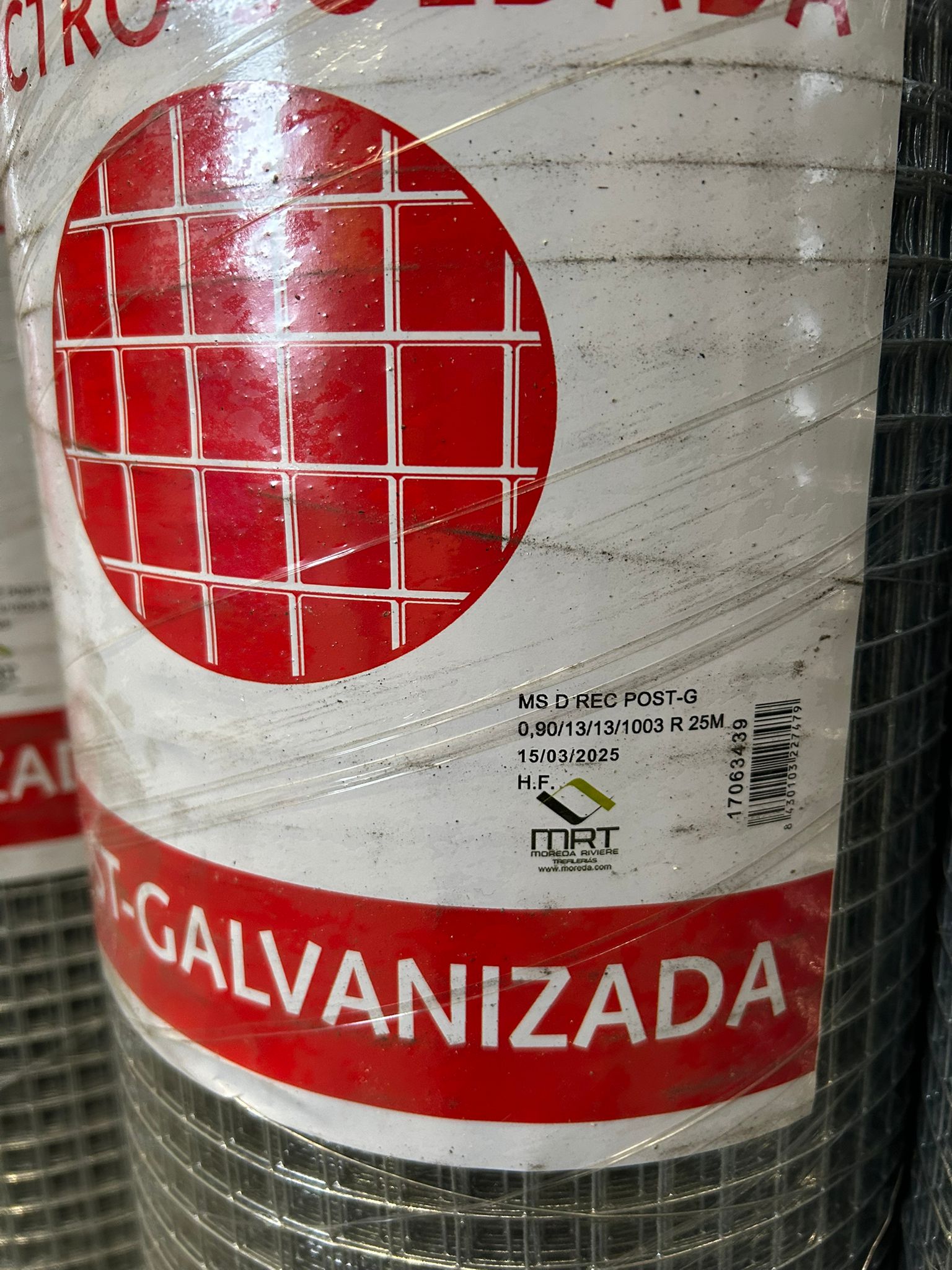 023130942100  ROLLO ELECTROSOLD. POST GALVA Ro.25M 13X13 Ø0.90 MM 1.00M